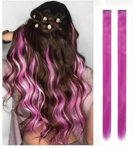 2 x Clip-In Hair Extension Highlights Streaks, Colourful Hair Highlights (Purple Pink x 2)