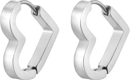 JewelryWe Herz Ohrringe für Herren Damen: Silber Edelstahl Klein Huggie Creolen Geometrische Herzförmige Ohrringe Punk Ohrstecker Ohr Piercing Hypoallergen Ohrschmuck