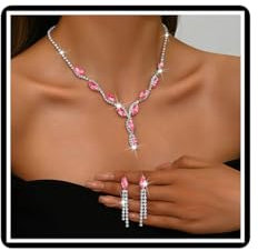 Faruodis Kristall Hochzeit Halskette Ohrringe Set Braut Strass Anhänger Halskette Sets Marquise Kette Schmuck für Frauen Damen (Rosa)