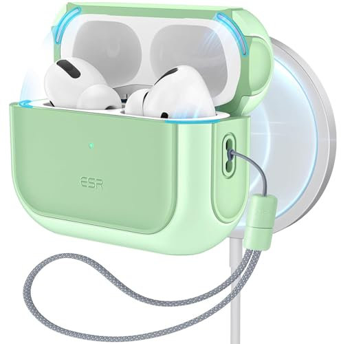 ESR Funda para AirPods Pro 2/1 Generacion (2023/2022/2019), Compatible con AirPods Pro 2 (USB-C/Lightning Cable), Compatible con MagSafe, Protección contra Caídas, Tapa Magnética, Serie Orbit, Verde