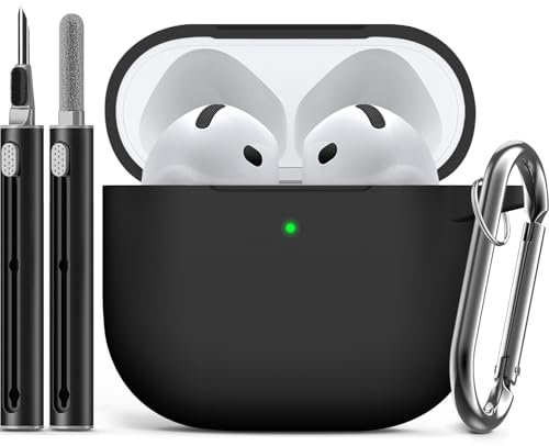 Ljusmicker Custodia per AirPods 4 2024 con kit di pulizia, custodia protettiva in morbido silicone per Apple AirPods di 4a generazione, per donne e uomini, custodia per AirPod 4, accessori con