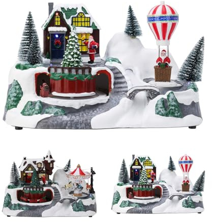 Traditional Festive Christmas Village Scene | Illuminated LED Christmas Ornament with Movement | Light Up Christmas Town Decoration - Design Varies One Supplied