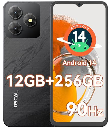 OSCAL 2025 Flat 2 Movil Android 14 12GB+256GB/2TB TF Octa-Core, 6.56 HD+ 90Hz Smartphone, Batería 5000mAh, Cámara 13MP+8MP, Gemini AI, 4G Dual SIM/Face ID/OTG/GPS/Negro