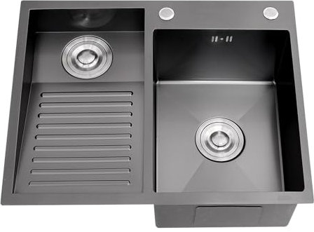 AIVANOTO Fregadero De Lavandería Sus, Fregadero Grande con Tabla De Fregar Integrada, Pileta De Lavado De Doble Cubeta, con Kits De Drenaje, para Lavadero, Balcón, Sótano(Black-A,60x48x22cm)