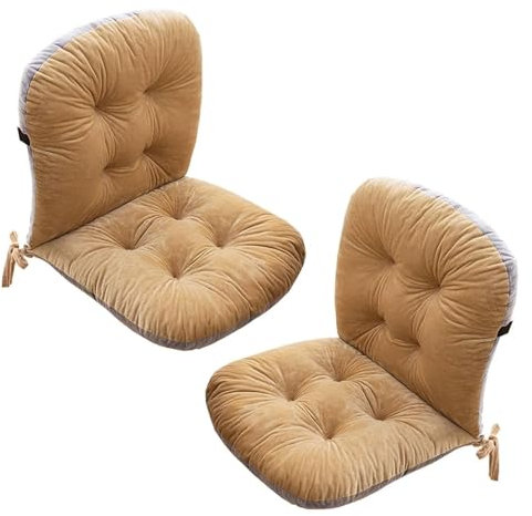 Outdoor-Stuhlkissen, verdickt, niedrige Rückenlehne, mit Rückenlehne und Gurten, für Garten, Büro und Polsterstühle, Khaki, 2 Stück