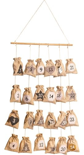 Adventskalender Kinder zum Befüllen - Weihnachtskalender groß mit 24 Stoff Säckchen zum Selber Befüllen - Stoffbeutel zum Selbstbefüllen