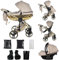 Junama Kinderwagen Diamond Heart 2in1 3in1 4in1 (07 - Beige und Gold, 3in1 mit Autositz)