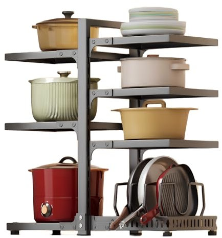Heavy Duty Pots and Pans Organizer for Kitchen Cupboards, 7-Tier Adjustable Pots and Pans Organiser Kitchen,Cookware Organizer(Black)