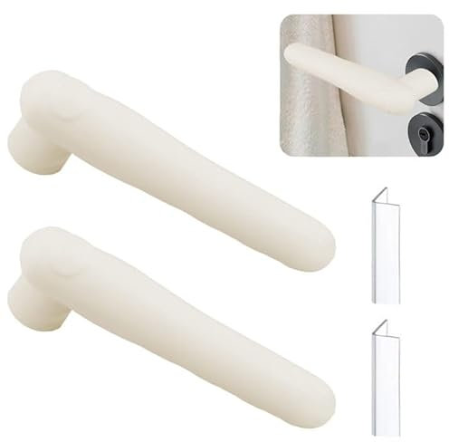 UFURMATE Türgriffabdeckungen, Silikon-Türgriff-Handschuh-Abdeckungen, antistatischer Türknaufschutz für flache, quadratische Türhebel, cremeweiß, 2 Stück