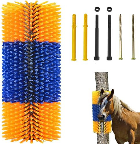 Universal Kratzbürste Pferd mit 4 Schrauben Halbrunde Pferdebürste 45cm Kuhbürste Massagebürste für Schaf Pferd Kuh Schweine, Langlebig und Elastisch (Yellow 45cm)
