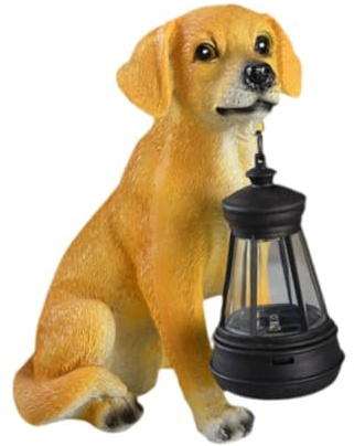Sharplace Hund Outdoor Gartenstatue Harzskulptur mit Solarlaterne Stilvolle Gartendekoration Ornament Kunsthandwerk Solarleuchte für Gartenrasen