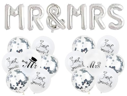 KOBOKO Luftballons Hochzeit, Hochzeitsdeko MR & MRS Foil Silber Ballons, Luftballon Hochzeit Deko Mr und Mrs, Helium Ballons Hochzeits Just Married Deko, Deko Hochzeitsballon für Verlobung, Jubiläum