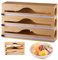 imposyu 3 en 1 Coupe-Film Distributeur de Film Alimentaire Rangement Papier Alu Et Film Alimentaire pour Organisateur d'emballage de Cuisine en Bambou 34x23x7cm