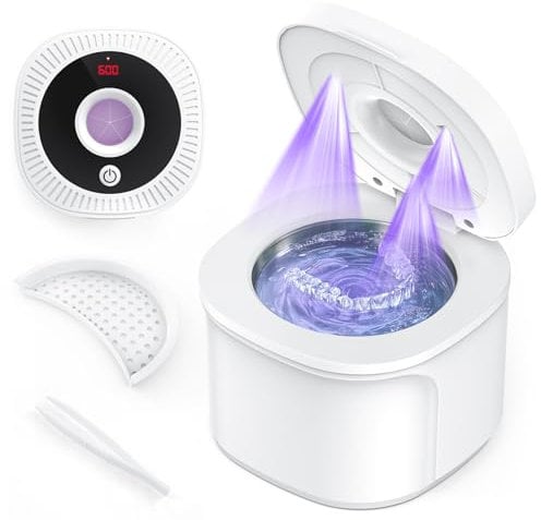 Gopink Ultrasonic Retainer Cleaner, 45KHz Ultrasonic Cleaner Machine with U-V Light for Dentures, Retainer, Aligner, Mouth Guard, Toothbrush Head