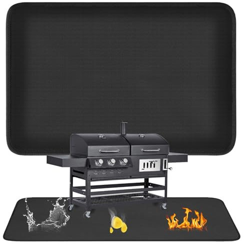 Tapis Barbecue sol Exterieur, 152x91 cm Tapis de Barbecue, Tapis BBQ Exterieur, Imperméable, Résistant à L'huile, Double Face Ignifuge, pour Barbecues, Poêles, Sols, Pelouses (Noir)