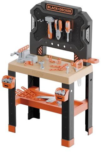 Smoby - Black+Decker - Etabli Bricolo - Jouet d'Imitation - 78 Accessoires - 7 Outils - Zones de Rangement - Matière Recyclée - A Partir de 3 Ans - Fabircation Française
