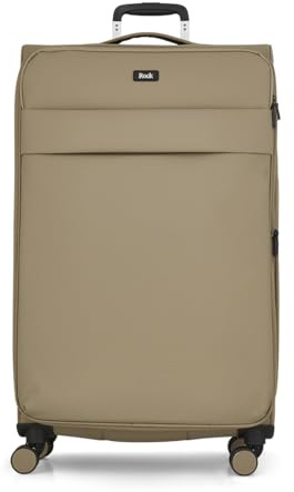 Rock Harper Large Soft Shell Suitcase in Beige - Lightweight, Sleek & Minimalist Design - Telescopic Handle, 360 Swivel-Wheels & TSA Combination Lock - 78 x 47 x 34cm 84L Capacity