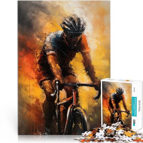 Ölgemälde eines Radfahrers 1000-Teile-Puzzle für Teenager Handgeschwindigkeitswettbewerb einzigartiges Herausforderungsspiel 38x26cm