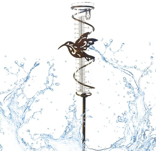 Generisch Regenmesser Für Garten, Kolibri Neuheit Regenmesser, Glas-Regenmesser Mit Spiralförmigem Metallrahmenpfahl, Abnehmbares Regenmesserrohr Für Gartenzaun Im Garten, Terrasse, Rasen, Hof