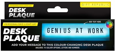 Gift Republic Personalised Light Up Desk Plaque - Create Your Own Message with Letters and Numbers - 10 Coloured Light Options - Office Décor
