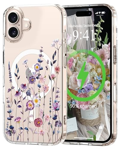L-FADNUT für iPhone 17 Hülle Transparent Blumen Muster Bunt | Magnetisch Handyhülle Kompatibel mit MagSafe, Durchsichtig Schutzhülle Hart PC Rückseite Dünne Stoßfest Kratzfestes Case