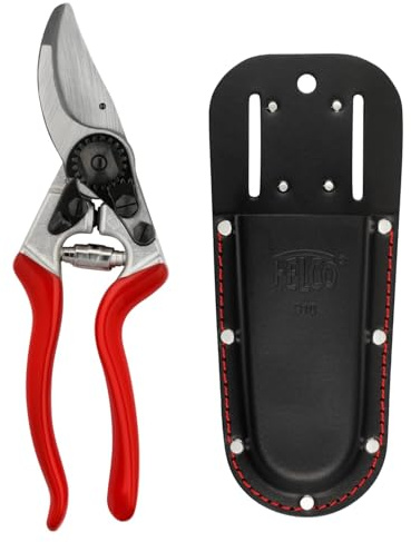 FELCO Set Gartenschere FELCO 8 für große Hände + schwarzes Lederetui 910 BLACK, Schweizer Präzision