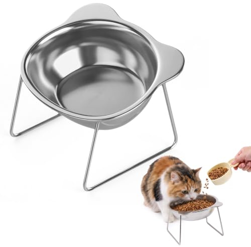 Gamelle pour Chat en Acier Inoxydable,Basics Mangeoires Surélevées | Design inclinable à 15°, Acier inoxydable de Qualité Alimentaire & Cuillère ,Récipient Surélevée Alimentaire Nettoyage Facile