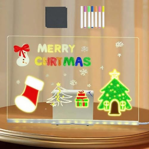 Tablette Lumineuse Dessin Pour Enfant, Planche À Dessin LED Lumineuse Pour Enfant Avec Stylo 7 Couleurs, Acrylique Tableau D'affichage LED Avec Support, Tableau D'écriture Pour Peindre, Mémo