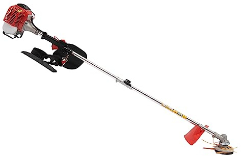 Motorsense Benzin 26cc, Freischneider Benzin mit 0.65kW für Dickicht & Gras, Rasentrimmer inkl. 2 Schneidköpfen, Teleskopstange & Tragegurt für Garten, Feld und Landschaftspflege