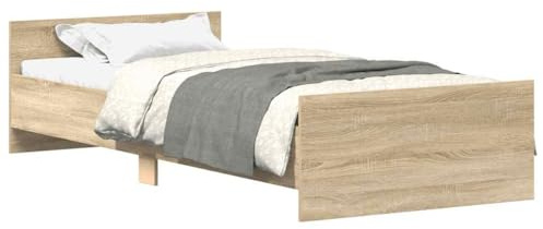 Owoxanthellate Bettgestell 90x190 cm Sonoma-Eiche, Einzelbett aus Holzwerkstoff mit Kopfteil und Lattenrost, Stabiler Bettrahmen für Schlafzimmer und Gästezimmer, Modernes Design