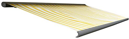 Mendler Elektrische Kassettenmarkise T122, Markise Vollkassette 4x3m - Polyester Gelb/Weiß, Rahmen grau