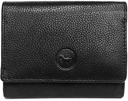 LOLUNA® Porte-Monnaie Cuir spacieux Zip et Multi Compartiments avec Rabat, Portefeuille, Compagnon, pour Ranger 12 Cartes, Billet, Monnaie, identité, permis - Noir