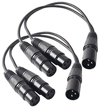 Devinal XLR Splitter Cable, Male to 2 Female, Dual Balanced Patch Y Cable, 3 PIN Plug to 2 Jacks Microphone Adaptor Cord - 1 Feet 2 Pack