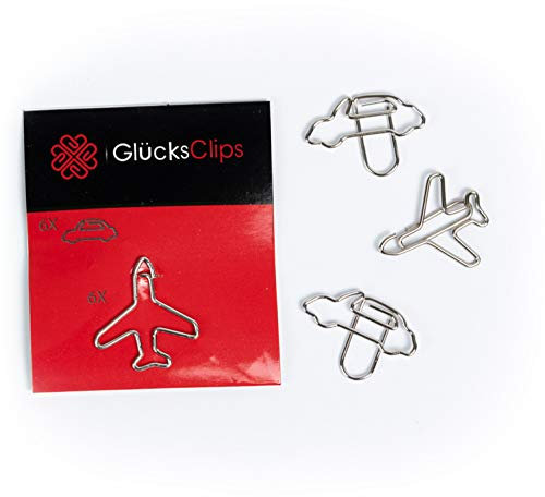 Büroklammern Set, 12x Büroklammer mit je 6x Flugzeug und Auto, als Deko oder Lesezeichen. Paperclip I Paper Clips, Briefklammer oder Bookmark, für Büro oder Zuhause, S004
