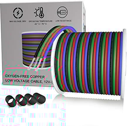 AOTOINK Cable Eléctrico RGB 4x0,32mm², Cable de extensión LED de calibre 22 de 4 pines de 15M, Cable de 22 AWG de 15M para Tira de LED RGB 5050 3528 2835