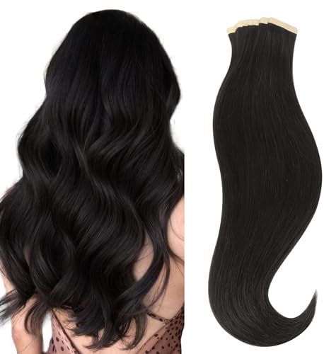 hotbanana Tape in Extensions Echthaar, 45cm Tape Extensions Echthaar 18 Zoll 20 Stück 50g Natürliches Schwarz Echthaar Extensions Tape Gerade Remy Echthaar Tape Extensions