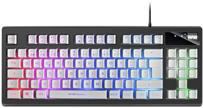 Mars Gaming MKAXWPT Teclado Compacto TKL H-Mech, Iluminación RGB 9 Efectos, Reposamuñecas Gel, Blanco, Idioma Portugués