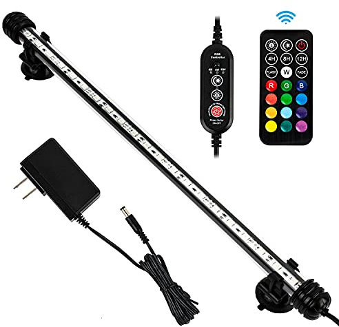 iKefe Luz LED sumergible para acuario con temporizador de 15 pulgadas con control remoto/pequeño color para decoración subacuática, luz brillante de agua dulce para acuario