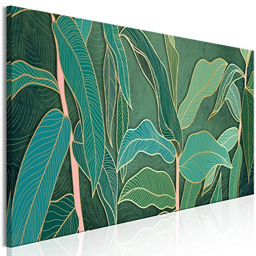 murando - Wandbilder XXL Abstrakt 90x30 cm 1 tlg - Wand Deko Vlies Leinwand Bilder Groß Wanddeko Wohnzimmer Schlafzimmer Kunstdrucke Panoramabild - tropische Blätter Dschungel exotisch grün