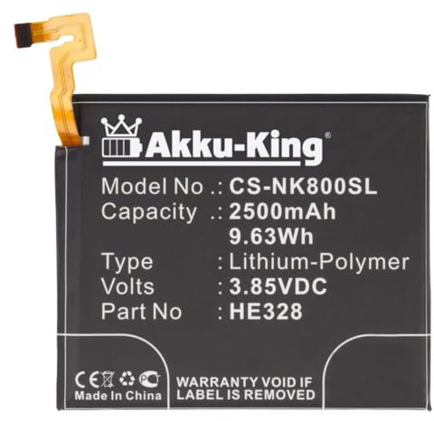 Akku kompatibel mit Nokia HE328 - Li-Polymer 2500mAh - für 8, 8 Global Dual SIM, 8 Global Dual SIM TD-LTE, 8 Global TD-LTE