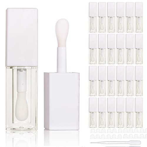 24 Stück Großhandel 5 ml Big Stick Leere Schwarze Kappe oder weiße Kappe transparente quadratische Lipgloss Tube Behälter mit schwarzem oder weißem Hals, Weiß,