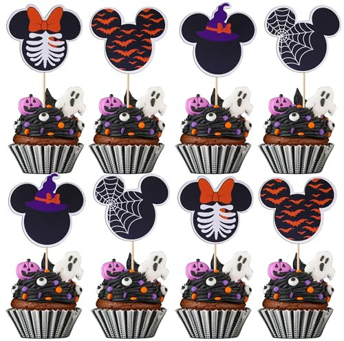 24 Pack Minnie Mouse Inspired Cupcake Toppers Mini Halloween Cupcake Picks Decorations for Halloween Theme Baby Shower Kids Birthday Party Supplies