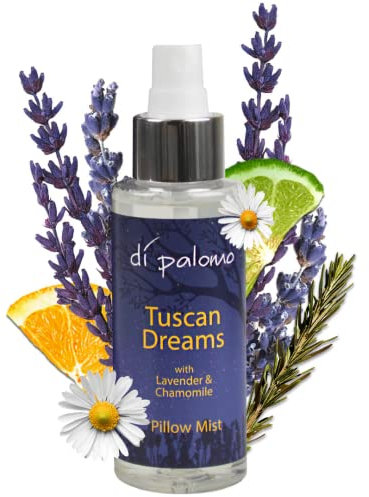 Di Palomo Vegan Tuscan Dreams Pillow Mist 100 ml | Kissenspray für Tiefschlafhilfe & Angstlinderung | Kamille & Lavendel Kissenspray Schlaf | Duftnebel mit ätherischen Ölen aus Kamille und Lavendel