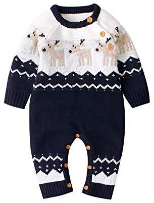L&ieserram Baby Jungen Mädchen Unisex Stricken Weihnachten Outfits Baby Kleidung Weihnachtsset Babykleidung Gestrickt Strampler Hut Set Warm Bodysuit Jumpsuit Baby Weihnachten Geschenk
