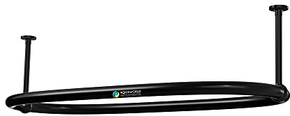 Aquaworld Traditional Oval Shower Curtain Rail - Ceiling Mounted using Low Carbon Steel Finish Curtain Rail with Adjustable Support - Black Matt Curtain Rod - 110X64X28 CM (Free Curtain Hooks/Rings)