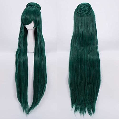 Dagua Cosplay Perücke,Sailor Moon Sailor Pluto Cosplay Perücke,Long Green Perücke,Mit Kostenloser Perückenkappe,Halloween Kostüm Perücke,für Party Karneval Weihnachten(Color:Style 1)