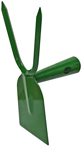 Garten Gerät Doppelhacke Doppel Ziehhacke Hacke Grubber Boden Erde Gewächshaus Gemüse Blumen Beet Stahl grün 2 Zinken ohne Stiel