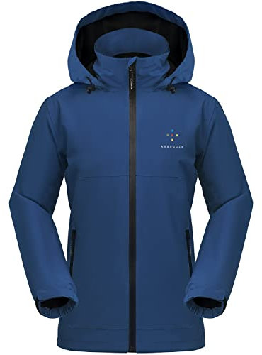 AXESQUIN Veste de pluie imperméable légère et pliable pour femme, manteau de pluie coupe-vent avec capuche, bleu marine, taille M, bleu marine