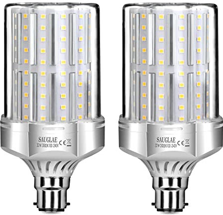 SAUGLAE Bombillas LED de 32W, Bombillas Incandescentes Equivalente de 260W, Blanco Cálido de 3000K, 3600 Lm, Bombillas de Bayoneta B22, 2 Piezas