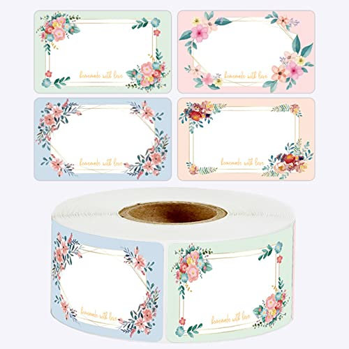Selbstklebende Etiketten 500 Stück (3 * 5cm) Zum Beschriften, Marmelade, Aufkleber Mit Blumensiegel, Zur Beschriftung in Kühlschränken, Geschenktüten, Gewürzdosen (500, Blumen Quadratisch, 5 * 3CM)